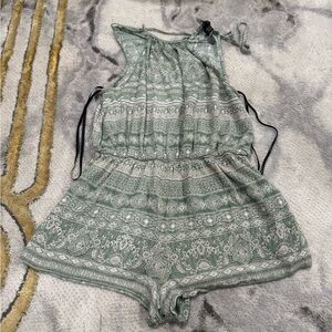 green and white halter romper size M